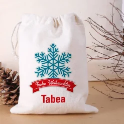 Frohe Weihnachten - kleiner Geschenksack mit Schneekristall