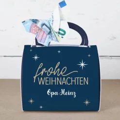 Frohe Weihnachten - Namenstasse in persönlicher Tassentasche