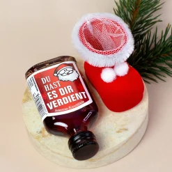 Fruchtlikör im Nikolausstiefel mit Amarena-Kirsch Geschmack und Sprüchen | Schnaps zu Weihnachten