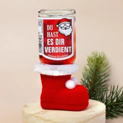 Fruchtlikör im Nikolausstiefel mit Amarena-Kirsch Geschmack und Sprüchen | Schnaps zu Weihnachten