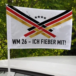 Fußball Autofahne personalisiert mit Wunschtext | Deutschland Fan Deko für WM, EM, Auto Korso