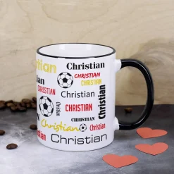 Fußballtasse mit Ihrem Namen in verschiedenen Schriftarten