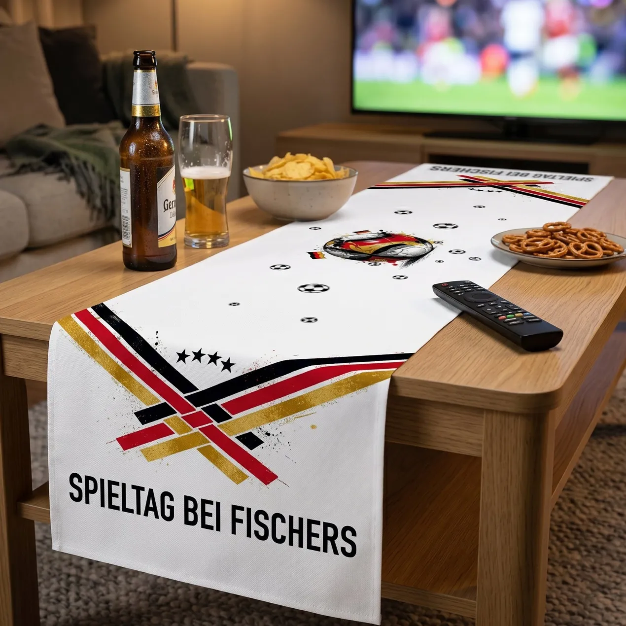 Fußball Tischläufer personalisiert mit Wunschtext | Deutschland Tisch Deko für WM, EM & Public Viewing