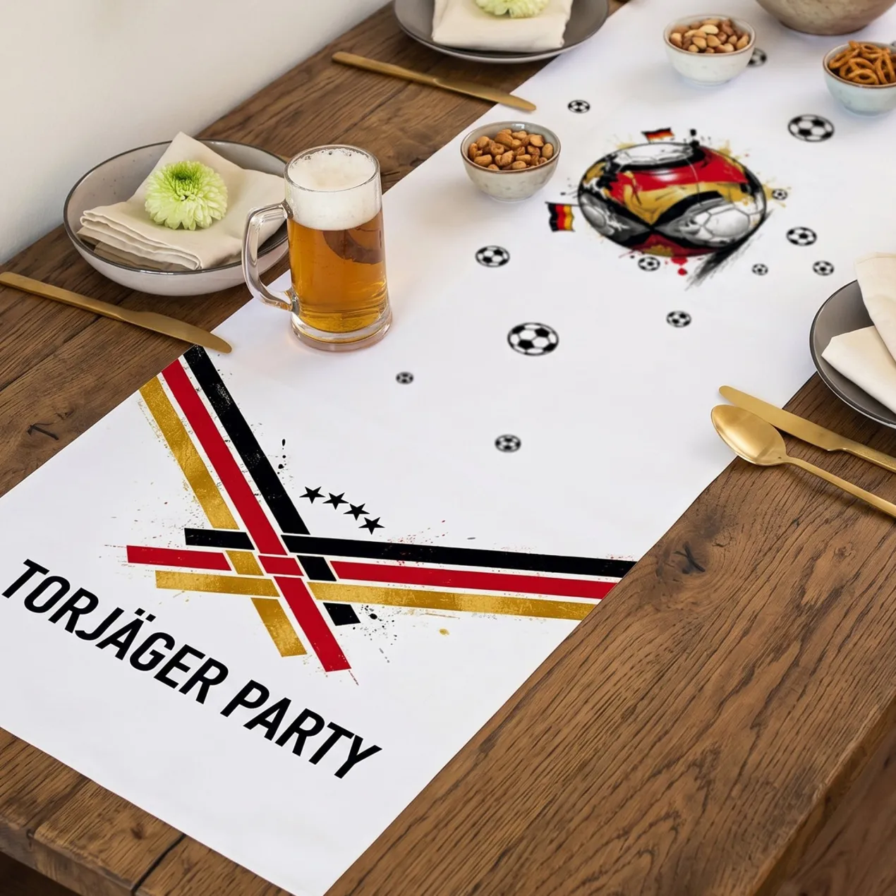 Fußball Tischläufer personalisiert mit Wunschtext | Deutschland Tisch Deko für WM, EM & Public Viewing