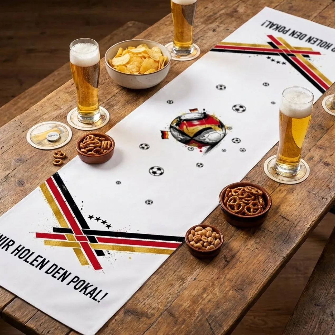 Fußball Tischläufer personalisiert mit Wunschtext | Deutschland Tisch Deko für WM, EM & Public Viewing