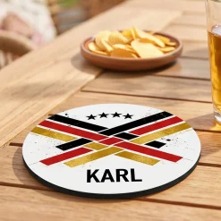 Fußball Untersetzer personalisiert mit Name und Deutschland Motiv | Stabil für WM, EM & Public Viewing