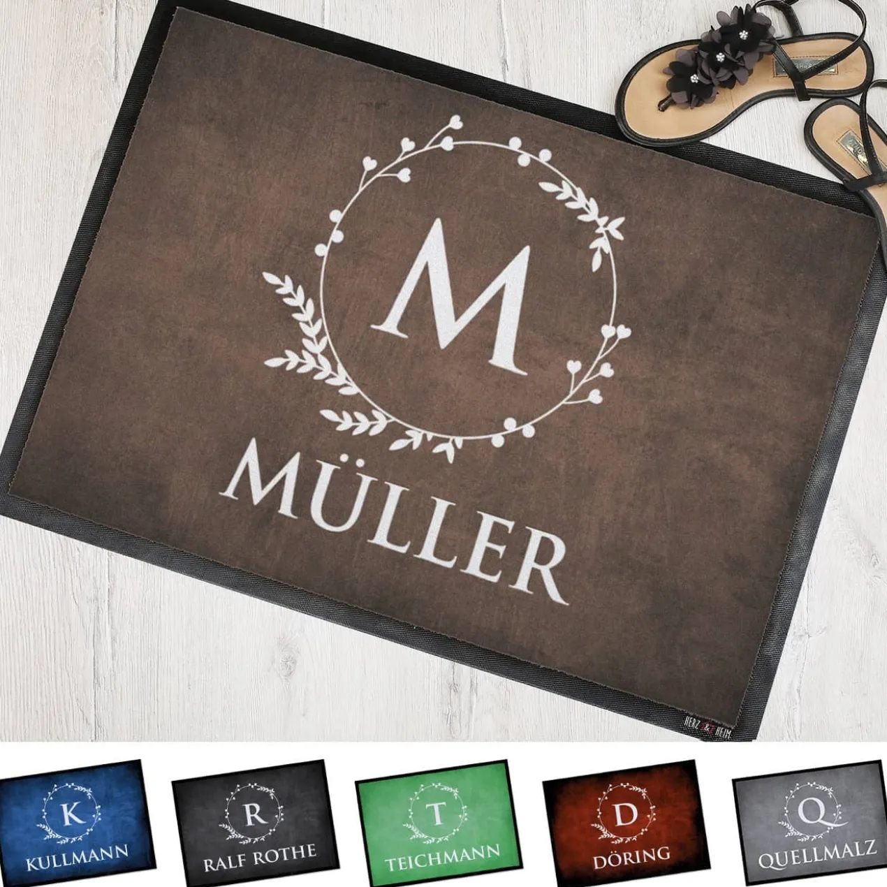 Fußmatte mit Monogramm & Text bedruckt in 2 Größen