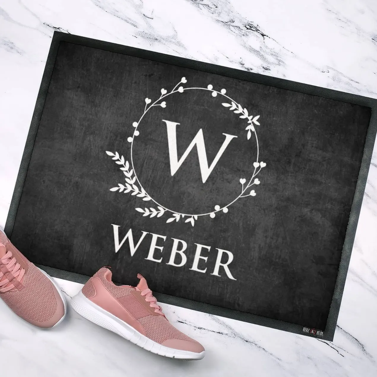 Fußmatte mit Monogramm & Text bedruckt in 2 Größen