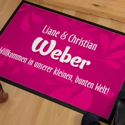 Fussmatte in pink mit 3 Zeilen Wunschtext