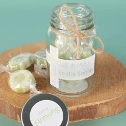 Gastgeschenkglas für Ihre christliche Feier mit Name und Datum