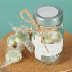 Gastgeschenkglas für Ihre christliche Feier mit Name und Datum