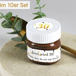 Gastgeschenk zum Geburtstag - 10er Set Nutella Gläschen mit passenden Aufklebern