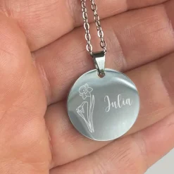 Geburtsblumen-Halskette mit Name graviert in weihnachtlicher Geschenkbox