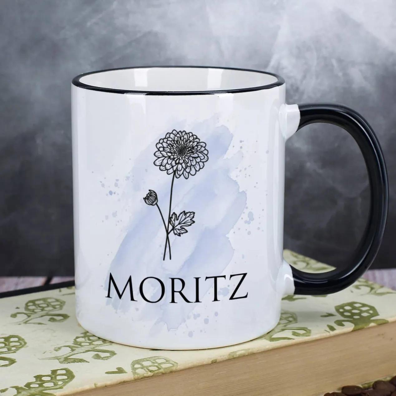 Geburtsblumen-Tasse mit Name persönlich bedruckt