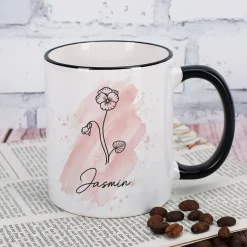 Geburtsblumen-Tasse mit Name persönlich bedruckt