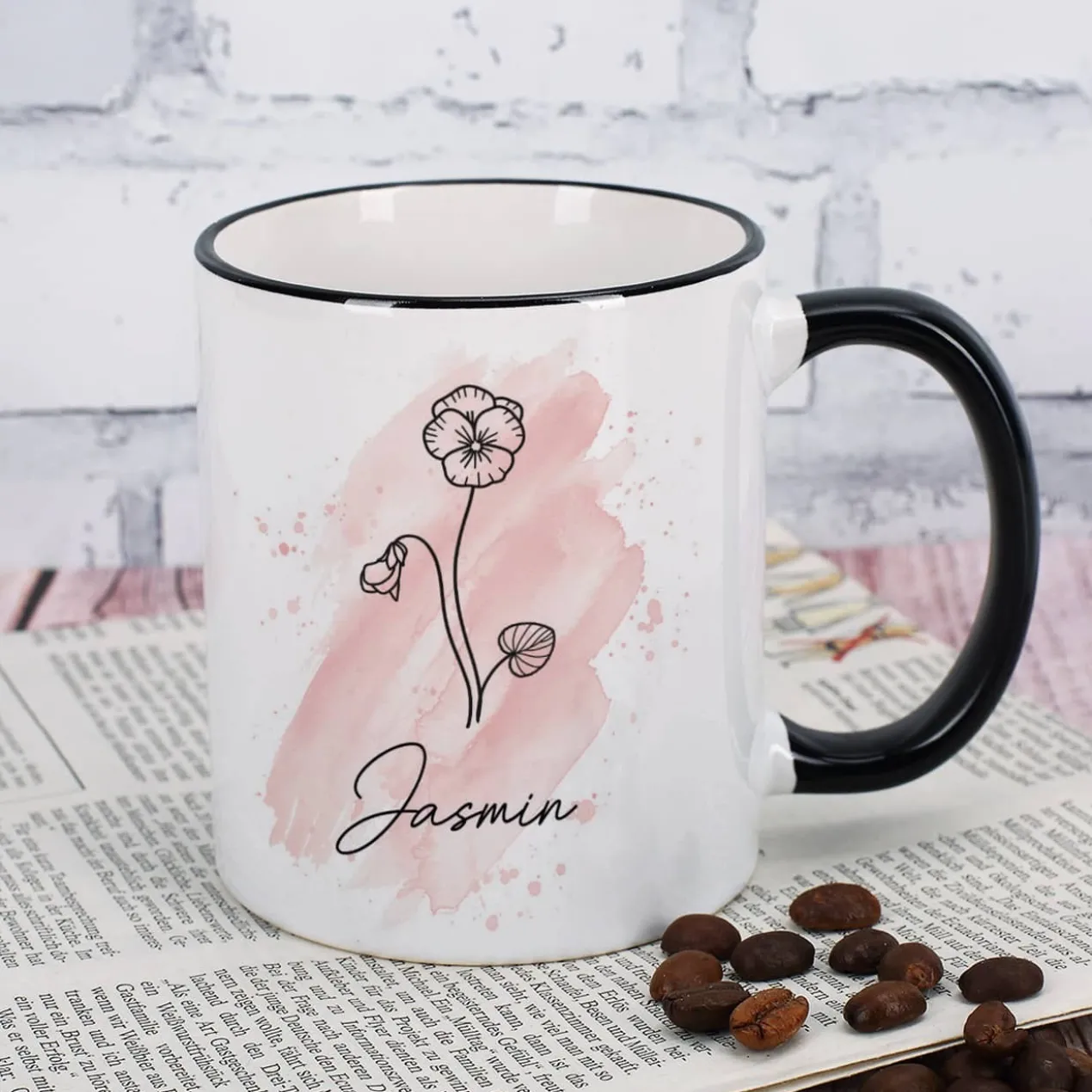 Geburtsblumen-Tasse mit Name persönlich bedruckt