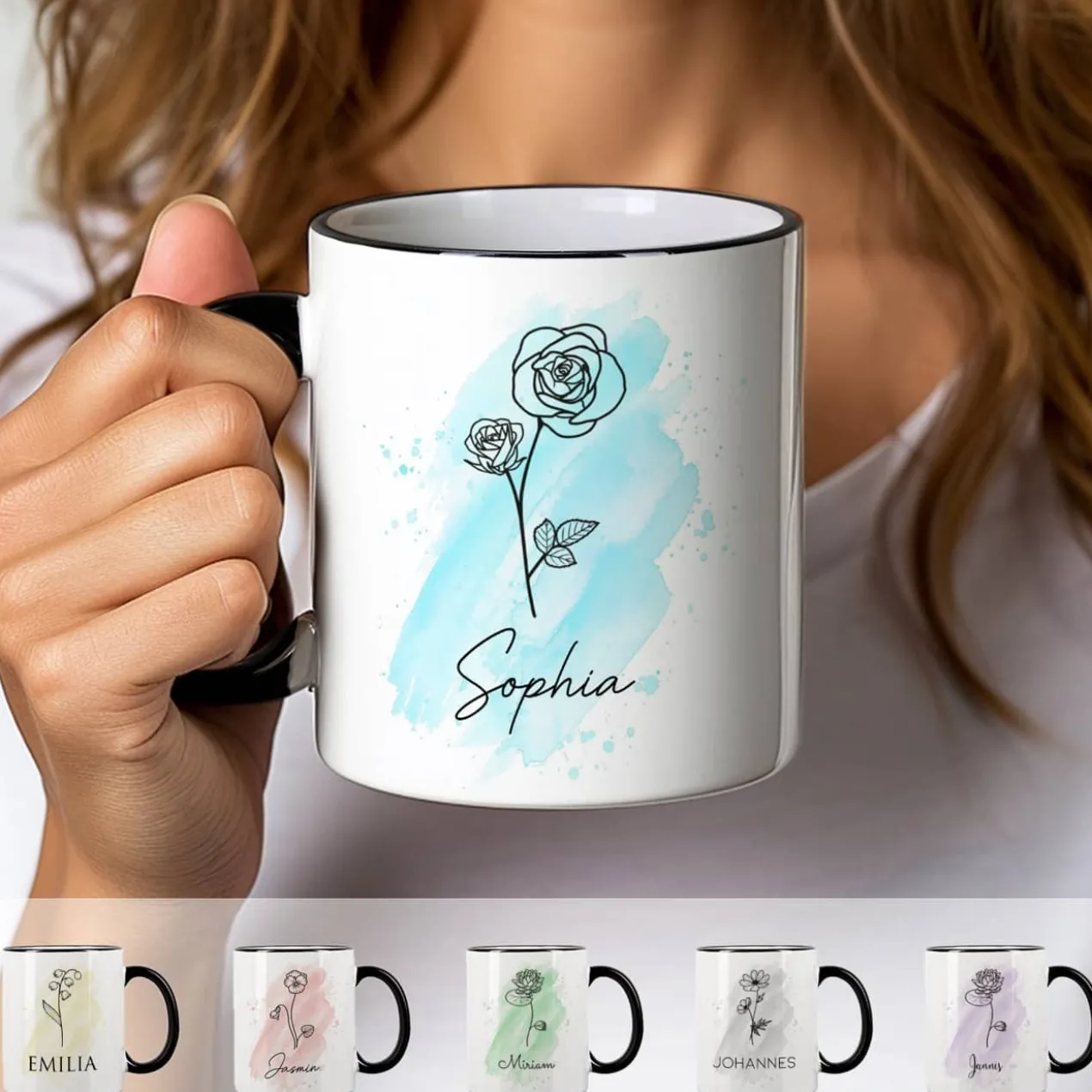 Geburtsblumen-Tasse mit Name persönlich bedruckt