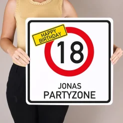 Geburtstagsbanner - Happy Birthday im Verkehrszeichen-Look