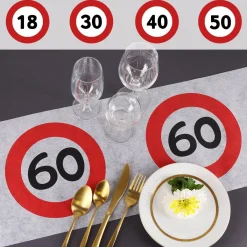 Geburtstagsdeko Tischläufer mit Verkehrszeichen 18 bis 60