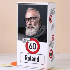 Geburtstags-Geschenkbox mit Verkehrszeichen, Foto, Alter & Name