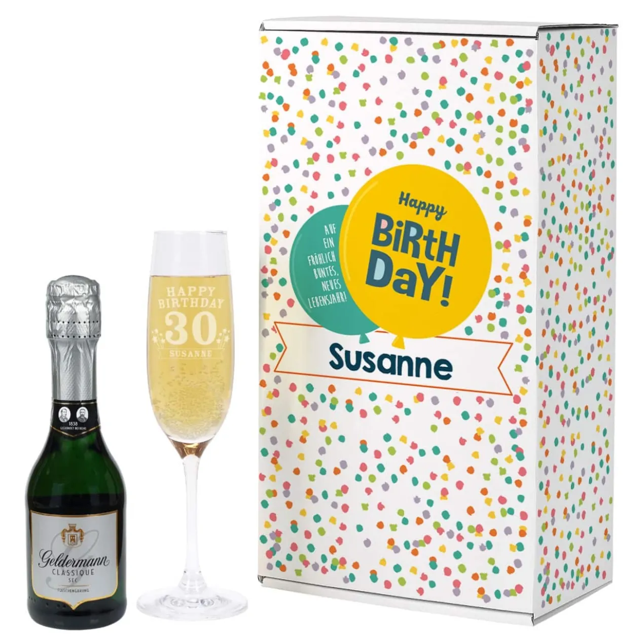 Geburtstags Geschenkset mit Sekt und Sektglas | Geldermann Flaschengärung