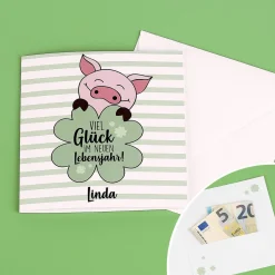 Geburtstagskarte für Geld oder Gutscheine mit Name und Wunschtext