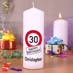 Geburtstagskerze mit Achtung - Verkehrszeichen, Alter und Name
