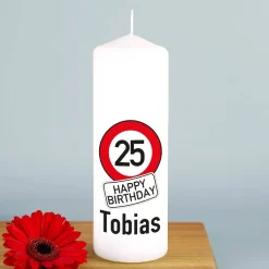 Geburtstagskerze mit Achtung - Verkehrszeichen, Alter und Name