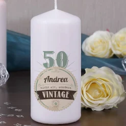 Geburtstagskerze mit Name und Alter - Nicht alt, sondern vintage!