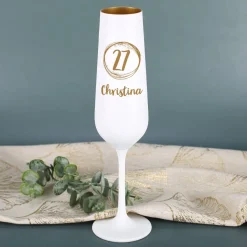 Geburtstagsset mit weiß-goldenem Glas und Scavi & Ray Piccolo
