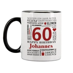 Geburtstagstasse mit guten Wünschen, Name, Alter und Glückwunschtext