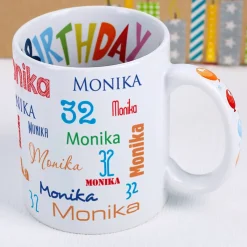 Geburtstagstasse mit Name, Alter und Geburtstagsmotiv innen