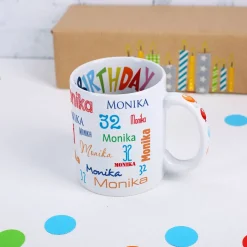 Geburtstagstasse mit Name, Alter und Geburtstagsmotiv innen