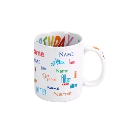 Geburtstagstasse mit Name, Alter und Geburtstagsmotiv innen