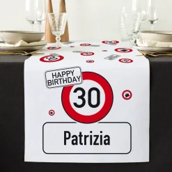 Geburtstags-Tischläufer mit Verkehrszeichen, Alter & Name - in zwei Längen
