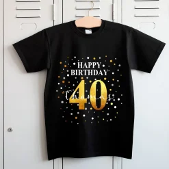 Geburtstags T-Shirt mit Konfetti-Design - personalisiert mit Name & Jahreszahl | Herren | Schwarz