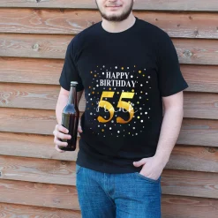 Geburtstags T-Shirt mit Konfetti-Design - personalisiert mit Name & Jahreszahl | Herren | Schwarz