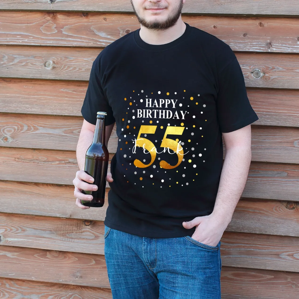 Geburtstags T-Shirt mit Konfetti-Design - personalisiert mit Name & Jahreszahl | Herren | Schwarz