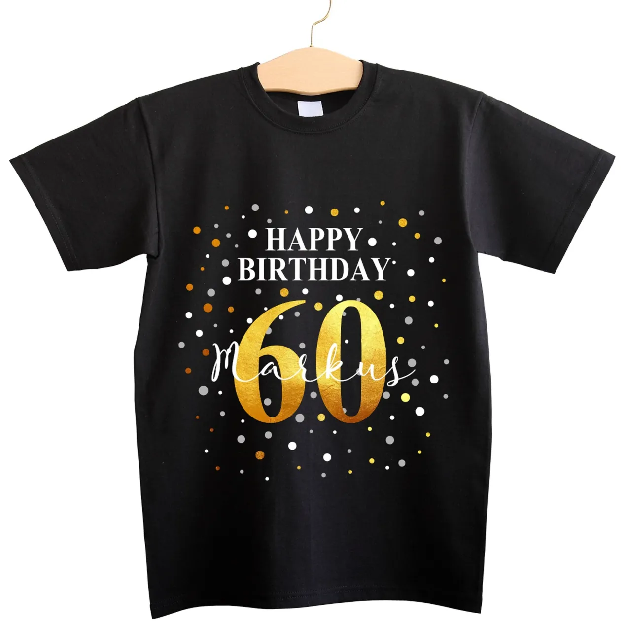 Geburtstags T-Shirt mit Konfetti-Design - personalisiert mit Name & Jahreszahl | Herren | Schwarz