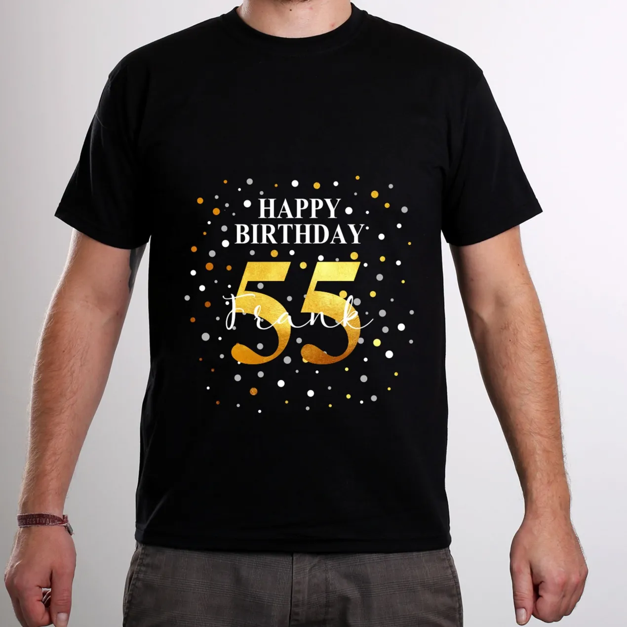 Geburtstags T-Shirt mit Konfetti-Design - personalisiert mit Name & Jahreszahl | Herren | Schwarz