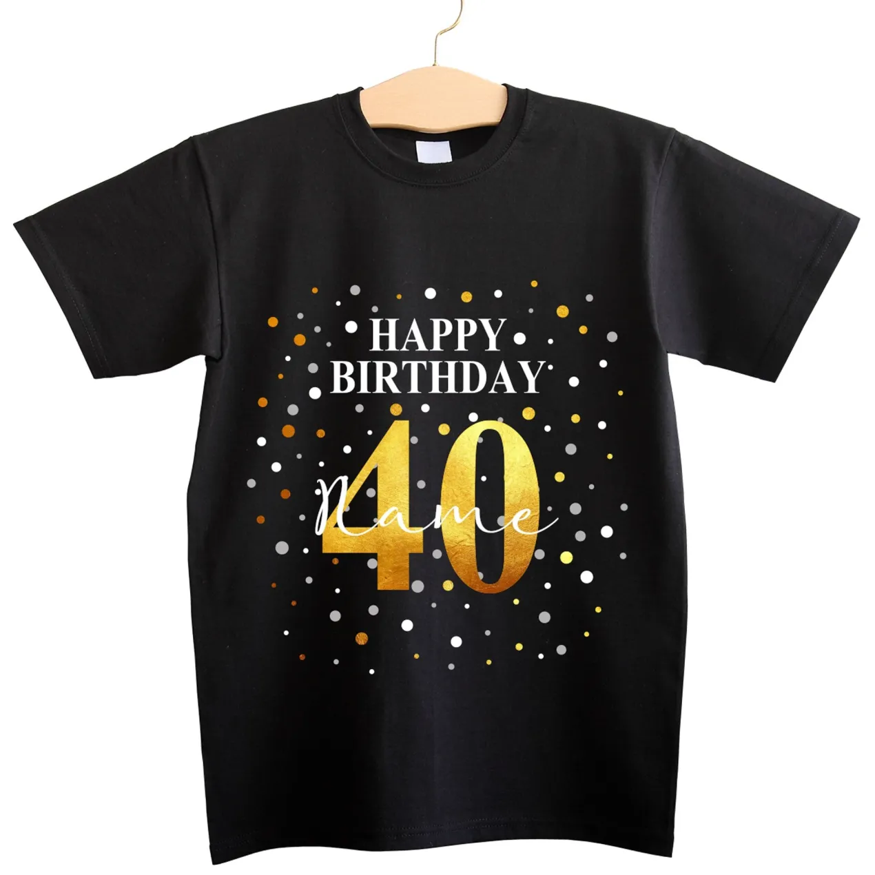 Geburtstags T-Shirt mit Konfetti-Design - personalisiert mit Name & Jahreszahl | Herren | Schwarz