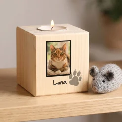 Gedenklicht für Katzen mit Foto und Name
