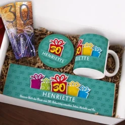 Gefüllte Geschenkbox zum 30. Geburtstag