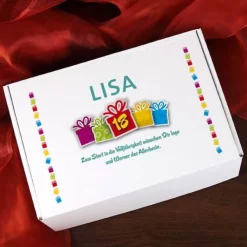 Gefüllte Geschenkbox zum 18. Geburtstag