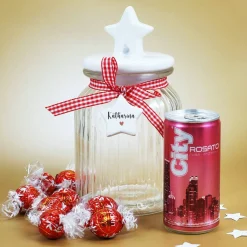 Gefüllte Glasdose als Geschenkset für Frauen - mit persönlichem Anhänger