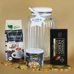 Gefüllte XL Glasdose - Opa seit - mit Schokolade, Espresso und Nüssen