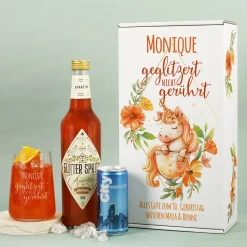 geglitzert nicht gerührt - Glitter Spritz Set mit Glas und Geschenkbox