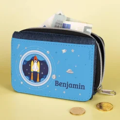 Geldbörse in Jeansoptik mit coolem Raumschiff Motiv