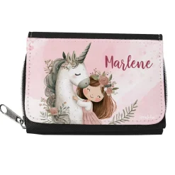 Geldbörse mit Einhorn & Blumenmädchen und Wunschname personalisiert