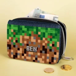 Geldbörse mit Pixelmotiv und Name für Kinder & Jugendliche